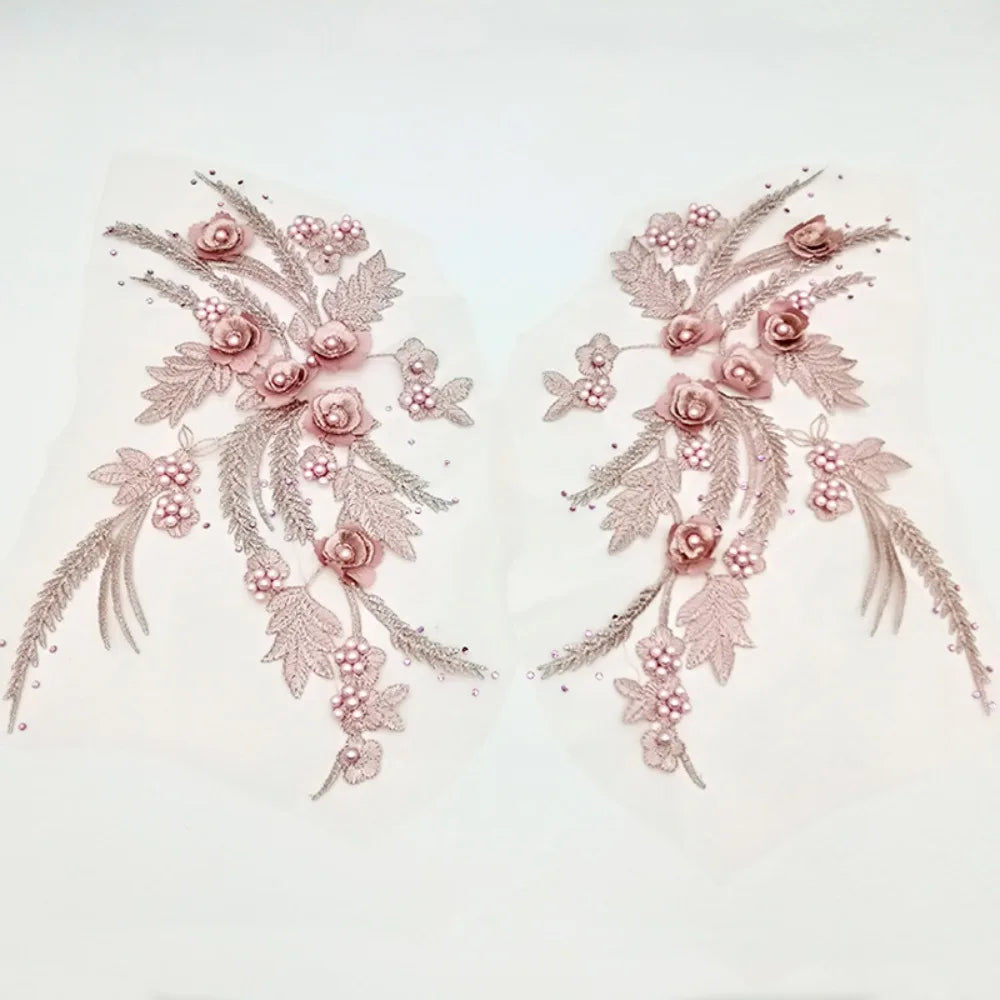 3D Flower Tassel Lace Appliqué Patch – Bridal Sew-On 2pc