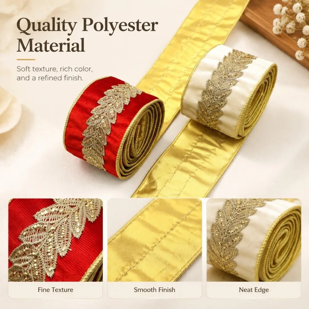Velvet Lace Ribbon 63mm Golden Leaf Pattern – 2 Yards Roll