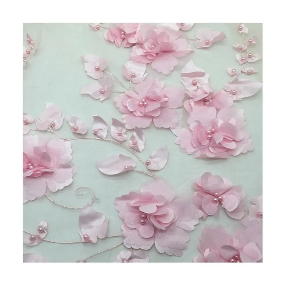 3D Flower Lace Fabric Bead Embroidery – 140cm x 1 Yard