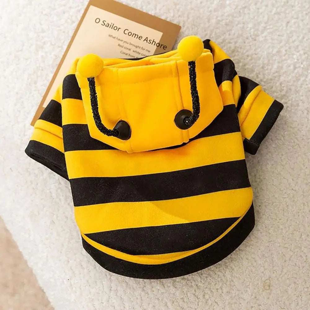 Bee Costume Hoodie for Cats & Dogs – Warm Striped Pet Outfit