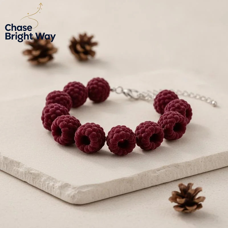 Resin Raspberry Bead Bracelet – Adjustable Berry Charm