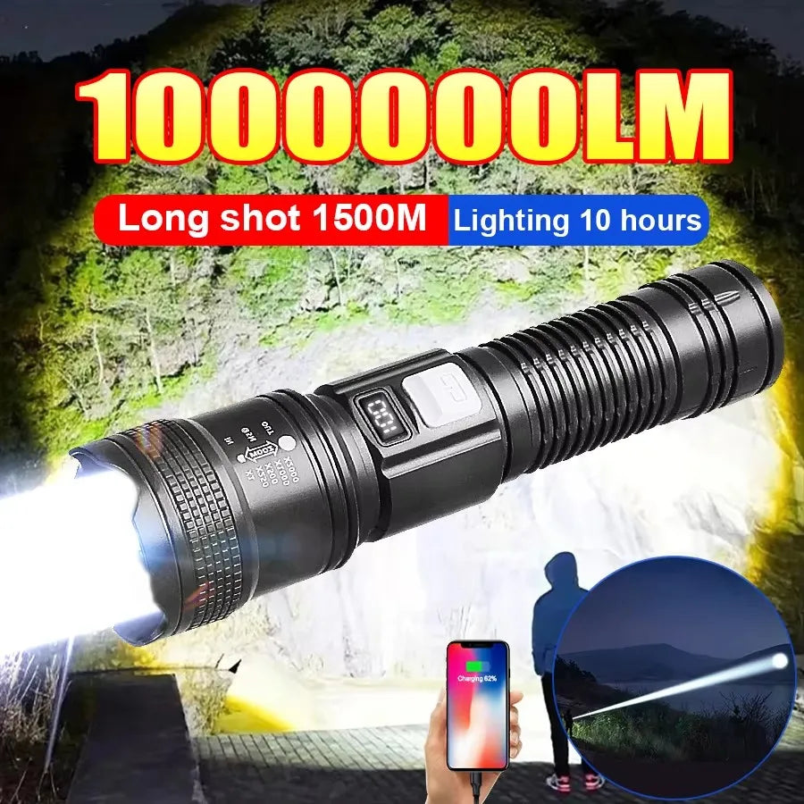 Tactical LED Flashlight 300000LM USB-C Rechargeable Zoom Torch