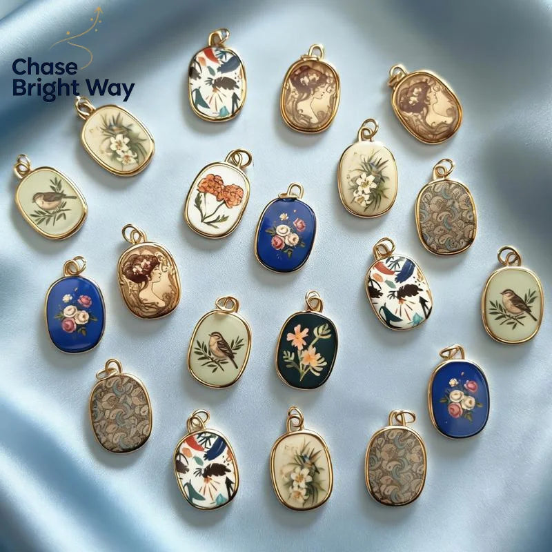 Vintage Oval Enamel Copper Pendants – DIY Jewelry Charms