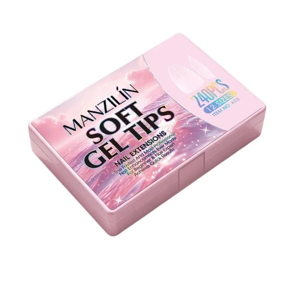 240Pcs Short Almond Soft Gel Nail Tips – 12 Sizes Full Cover
