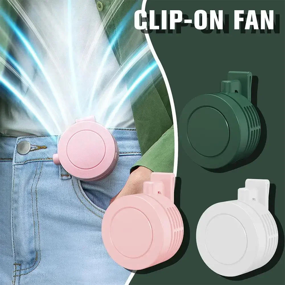 Mini Bladeless Clip Fan – USB Rechargeable Waist Neck Fan 3 Speeds