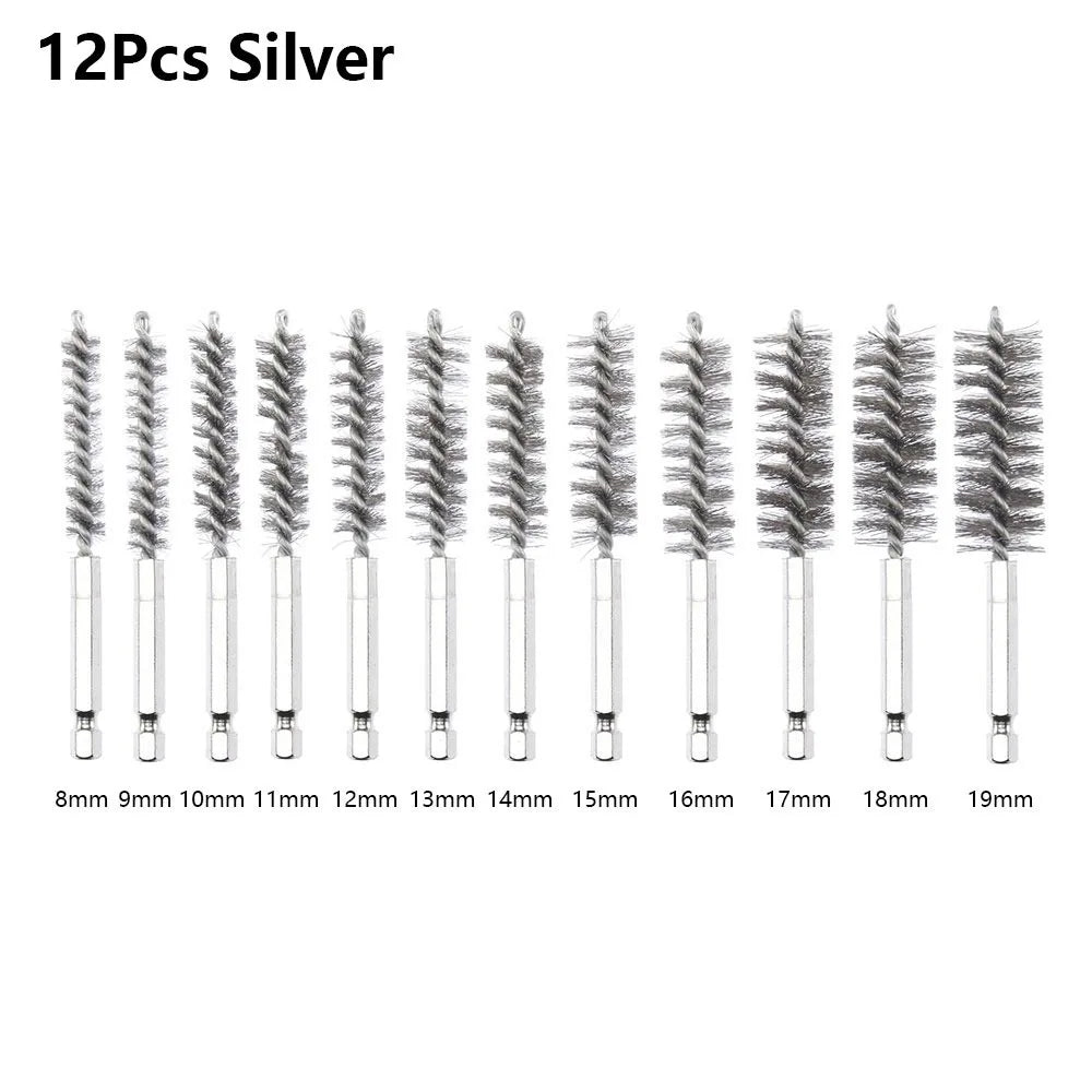 Stainless Steel Bore Brush Set 8–25mm | 6–14Pcs with 1/4" Hex
