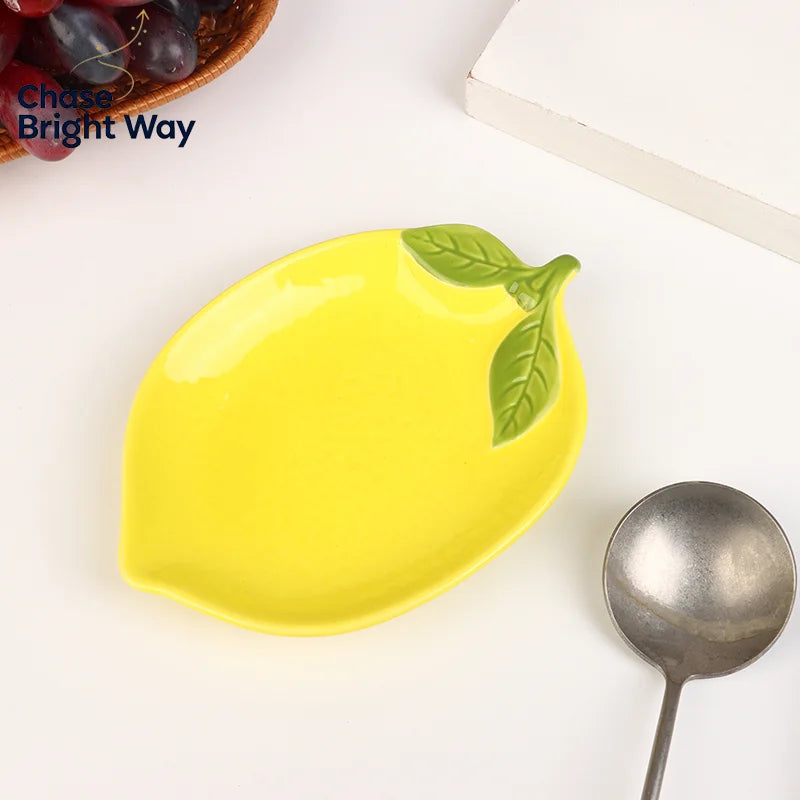 Lemon Shaped Ceramic Snack Plate – Cute Fruit Dish | 6.1"