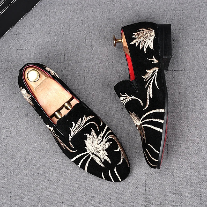 Men's Embroidered Faux Suede Loafers | Slip-On Dress Shoes 38–48
