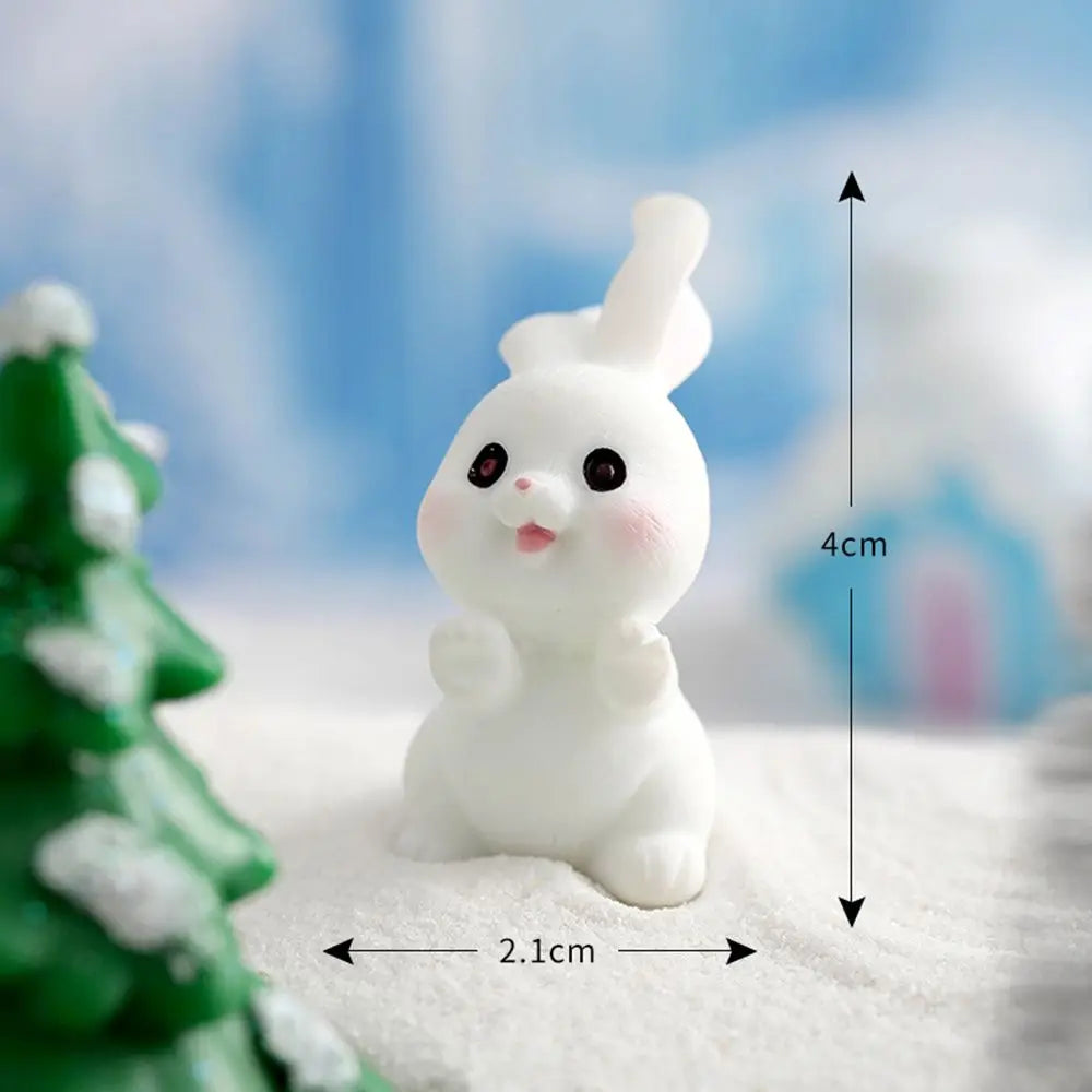 Snowman Bunny Miniature Figurine – Christmas Micro Landscape Décor