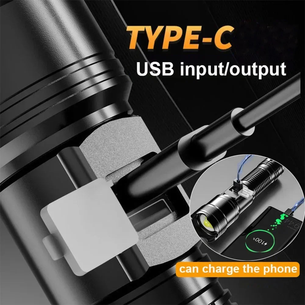 USB-C Rechargeable LED Flashlight – 1500M High Power Torch