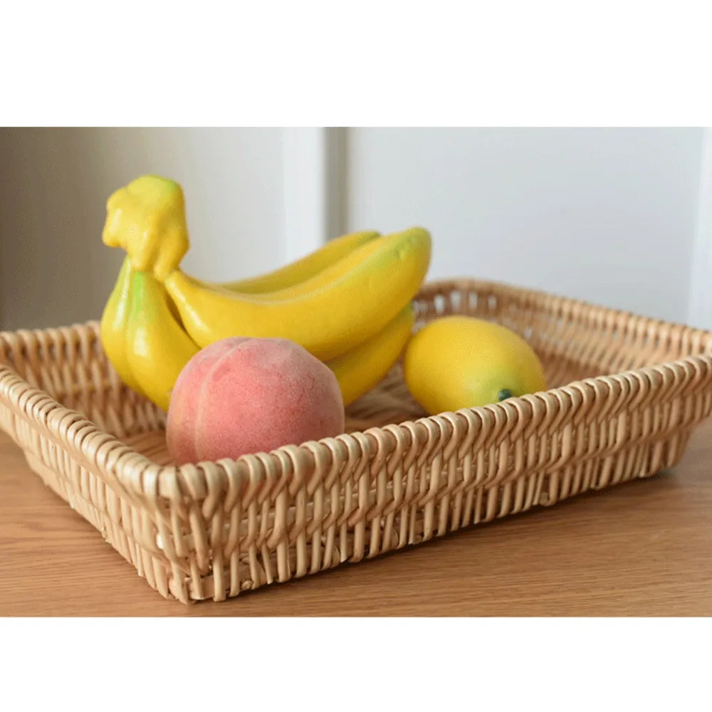 Woven Wicker Serving Tray & Bread Basket – Rectangle Storage