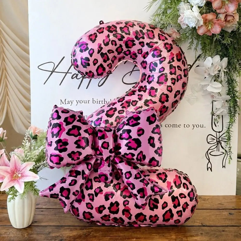 Pink Leopard Foil Number Balloons 0-9 | 40 Inch Party Décor
