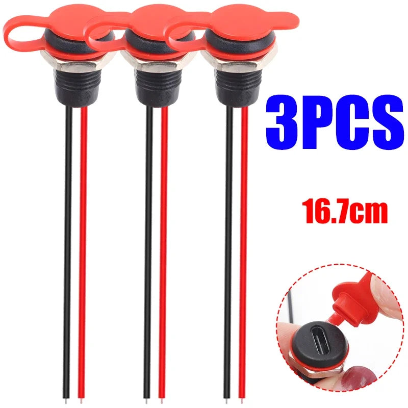 Waterproof Type-C Female Socket USB Connector 2-Pin Chassis Jack