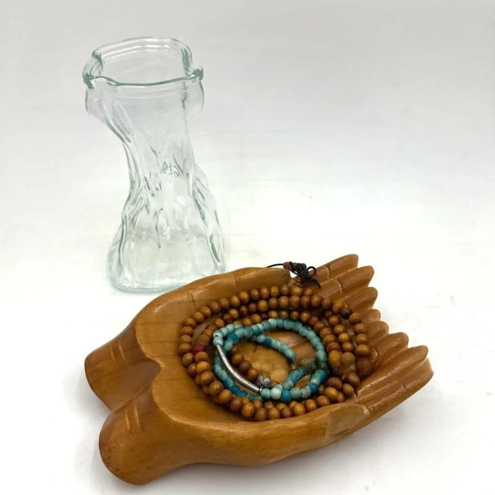 Wood Carved Hands Bowl – MDF Crystal Display Tray Décor
