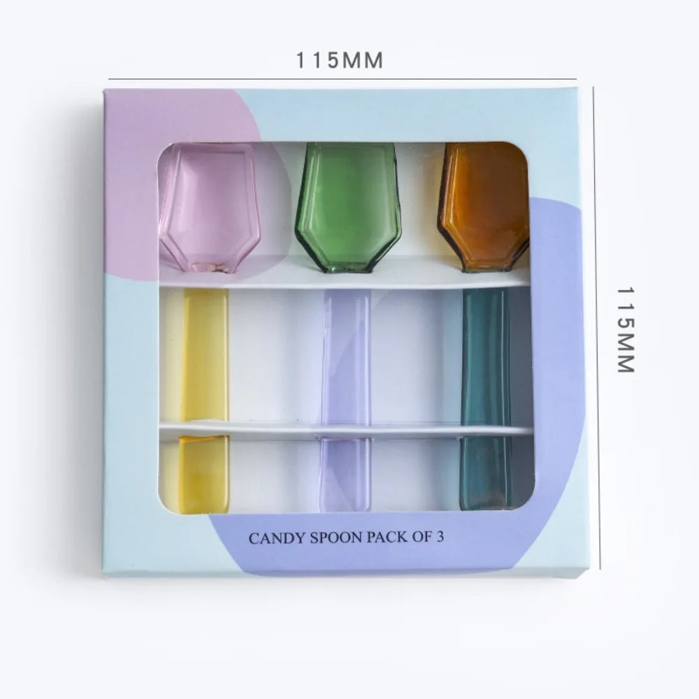 Colorful Borosilicate Glass Spoons – Coffee & Dessert Set of 3