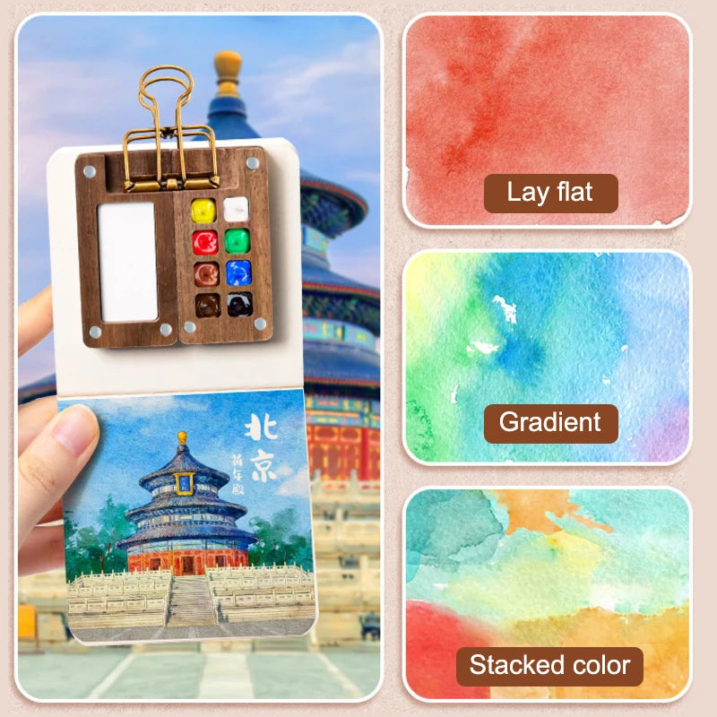 Mini Walnut Wood Watercolor Palette | Portable Travel Paint Box
