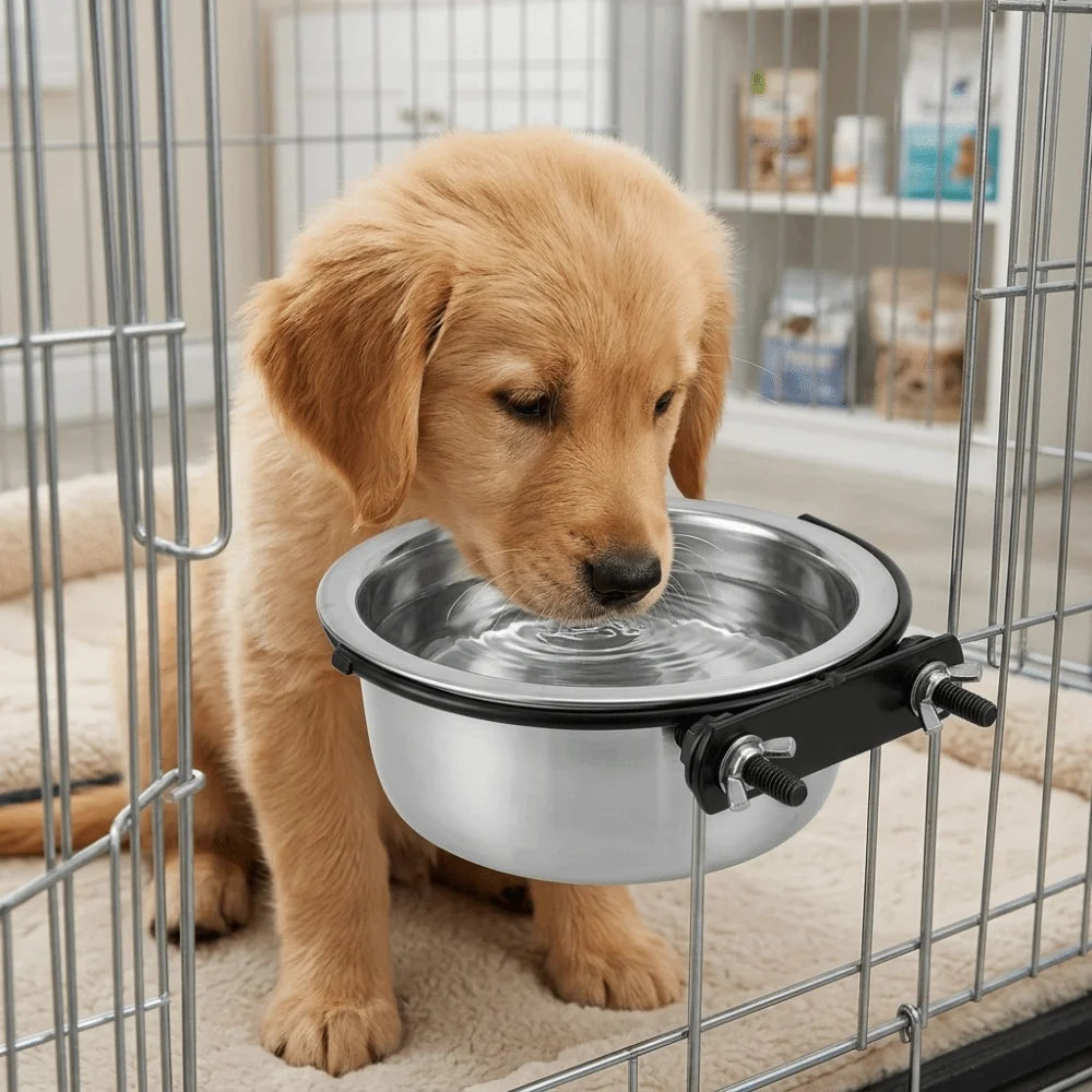 Stainless Steel Pet Hanging Bowl – Crate Mount M/L/XL