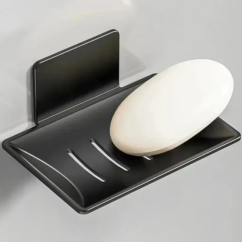 Wall-Mounted Carbon Steel Soap Tray with Drainage – Black