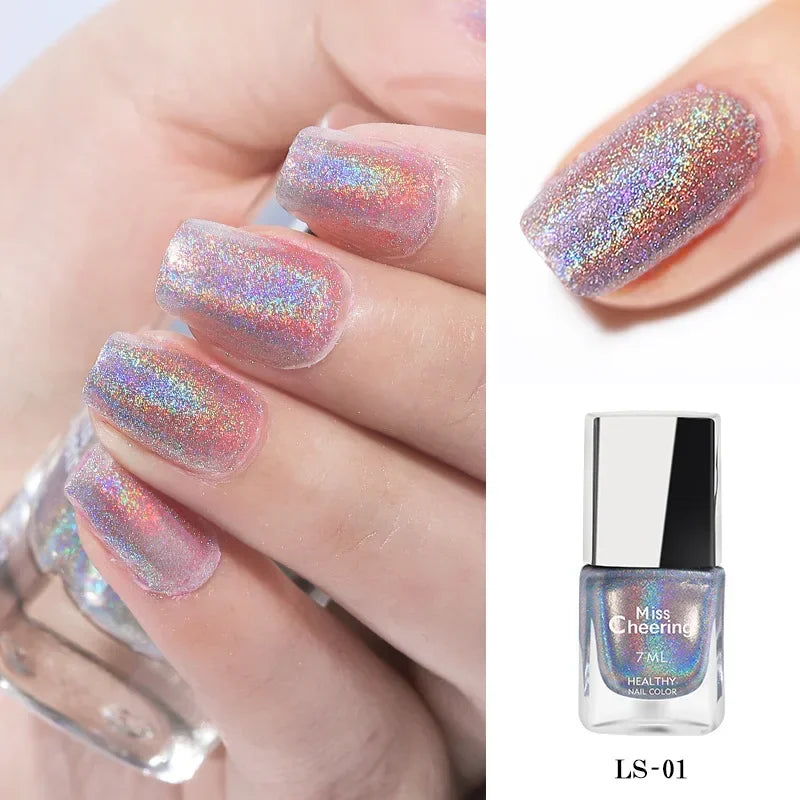 Laser Glitter Nail Polish – Holographic Rainbow 7ml 3-in-1
