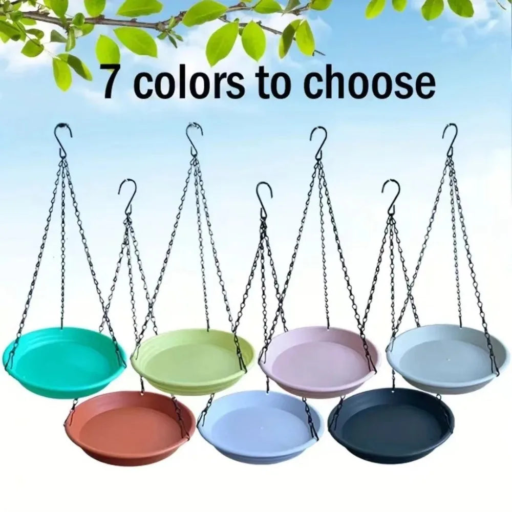 Round Hanging Bird Feeder Birdbath Tray with Chain | Garden