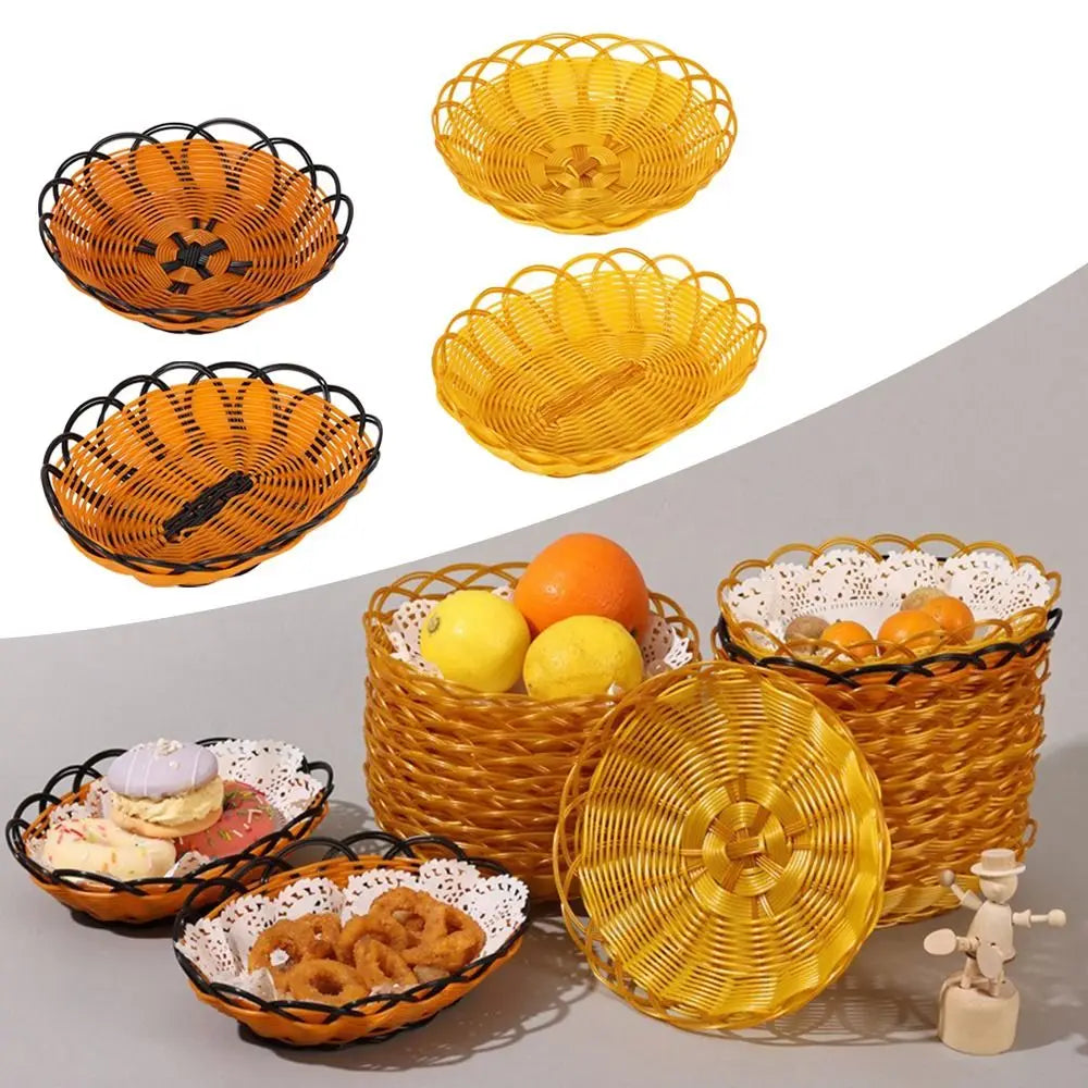 Woven Rattan-Style Plastic Basket – Bread, Snack & Fruit Serving