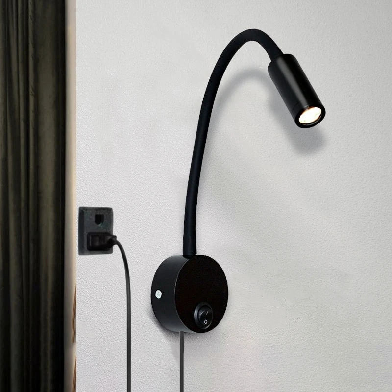 3W Gooseneck LED Wall Lamp – Plug-In Flexible Reading Sconce