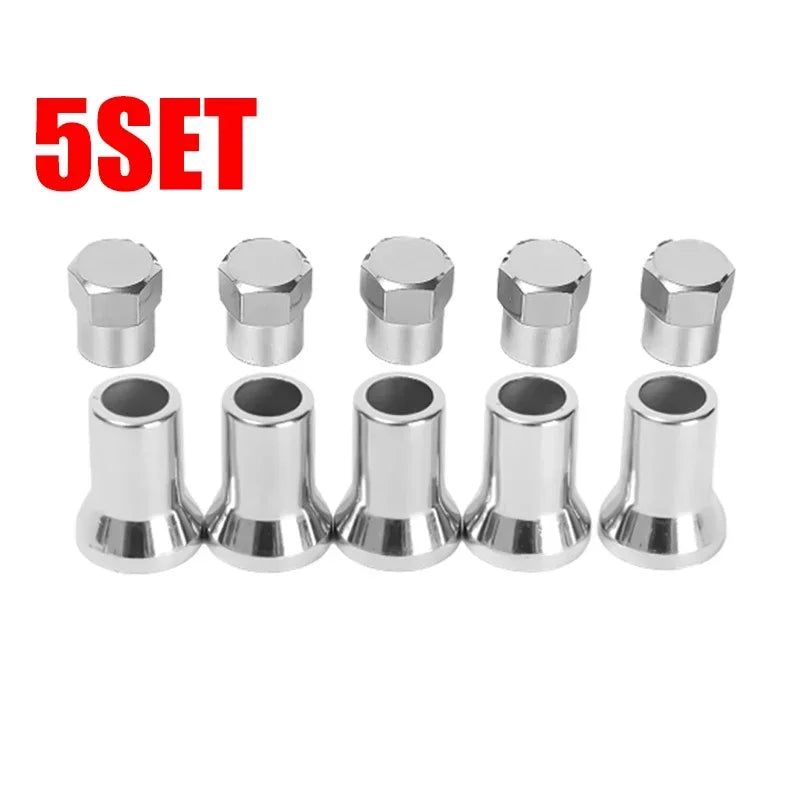 TR413 Chrome Snap-On Tire Valve Caps with Sleeve – 5 Pack
