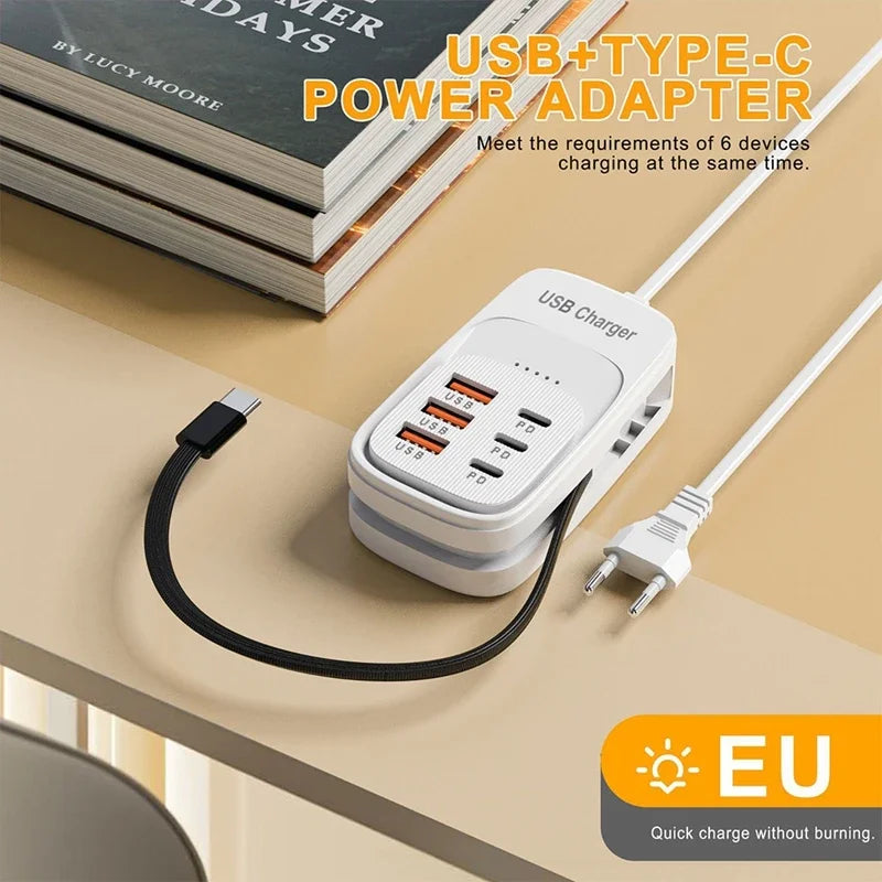 6-in-1 Desktop Charging Station | 3 PD USB-C & 3 USB-A Fast