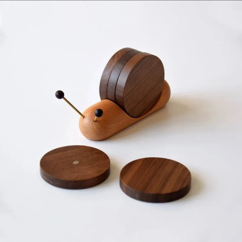 Wooden Snail Coaster & Trivet – Magnetic Heat Insulation Pad
