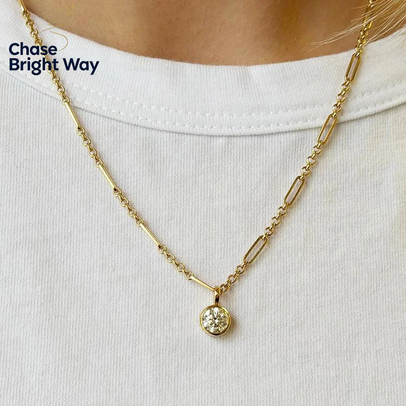 Geometric Pendant Necklace – Gold Plated & White Zircon Charm