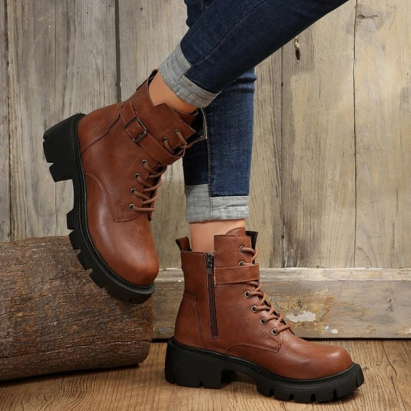Women's Platform Ankle Boots – Punk Round Toe Motorcycle Style