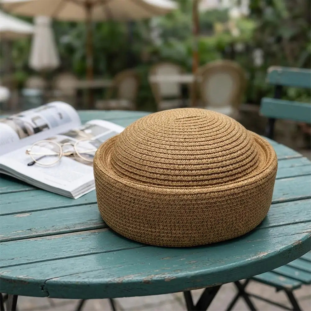Women's Straw Pillbox Hat – Retro Japanese Painter Beret Style