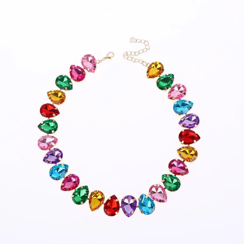 Vintage Rhinestone Crystal Choker Necklace – Colorful Heart