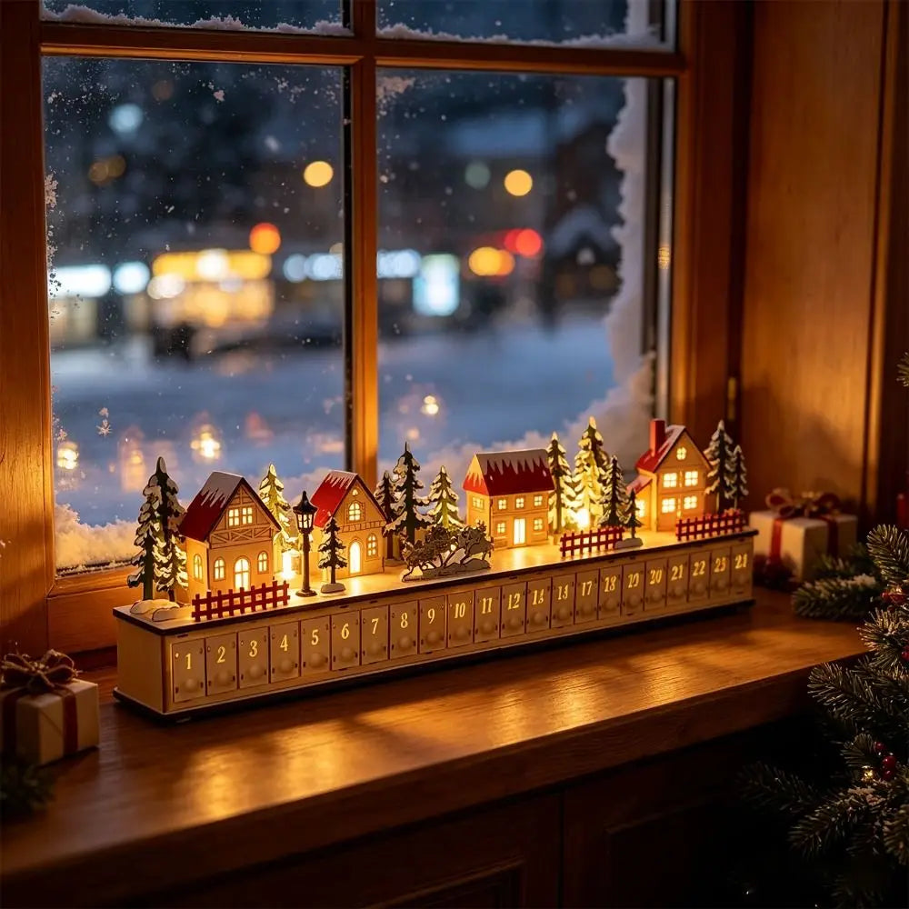 Wooden Christmas Advent Calendar – 24 Drawers & LED Lights