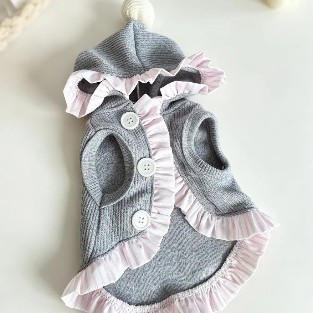 Hooded Sleeveless Pet Dress – Ruffle Trim Cat & Dog Outfit