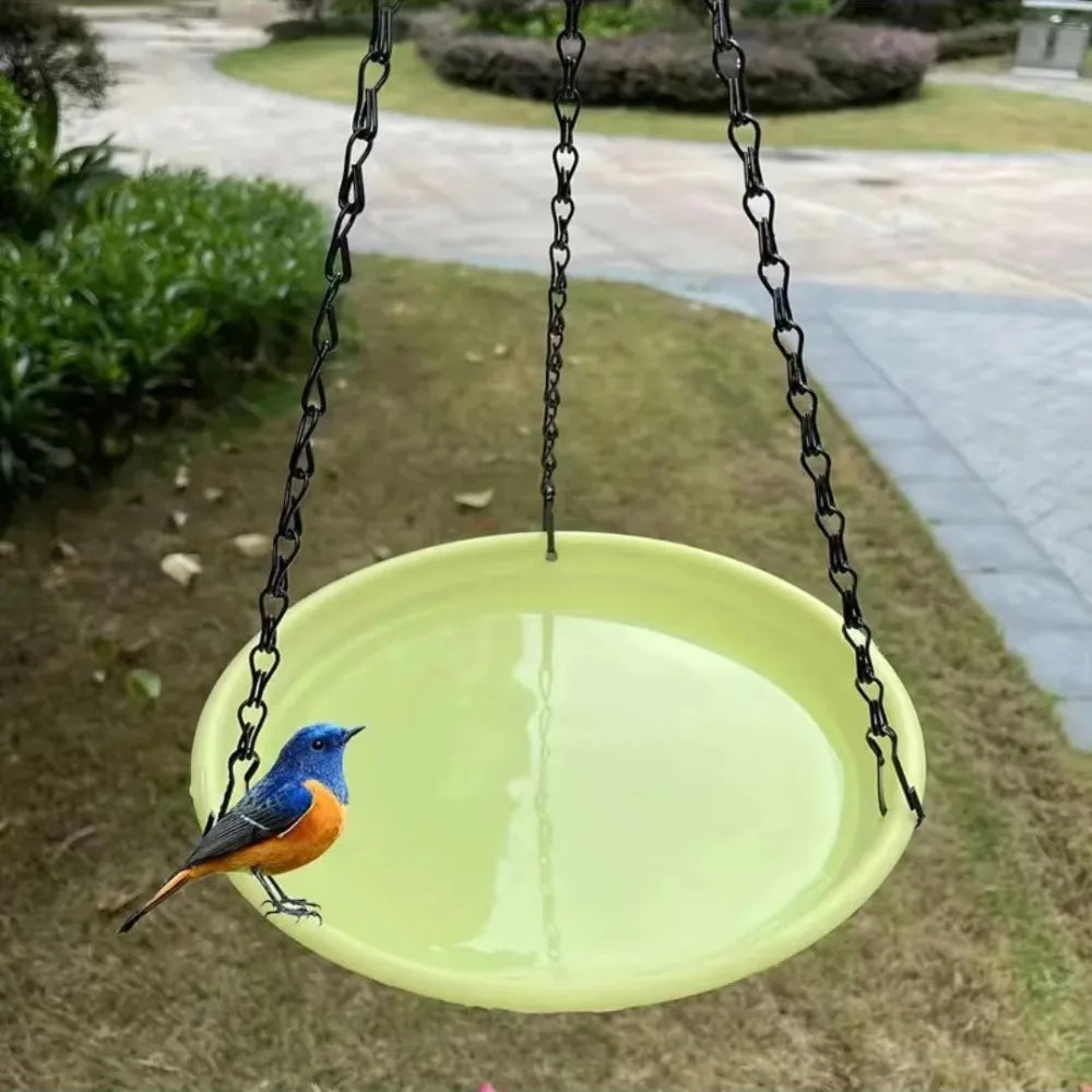Round Hanging Bird Feeder Birdbath Tray with Chain | Garden