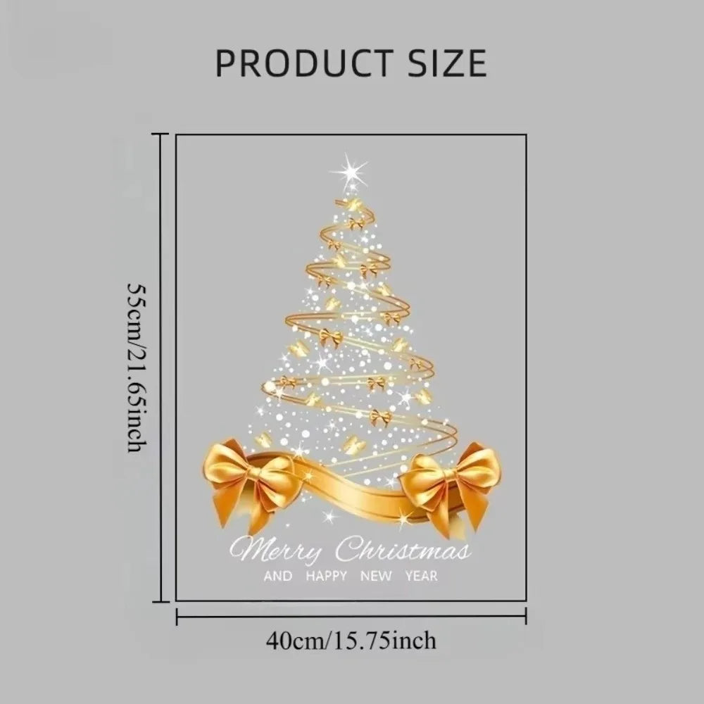 Golden Christmas Tree Window Decals – PVC Self-Adhesive Clings