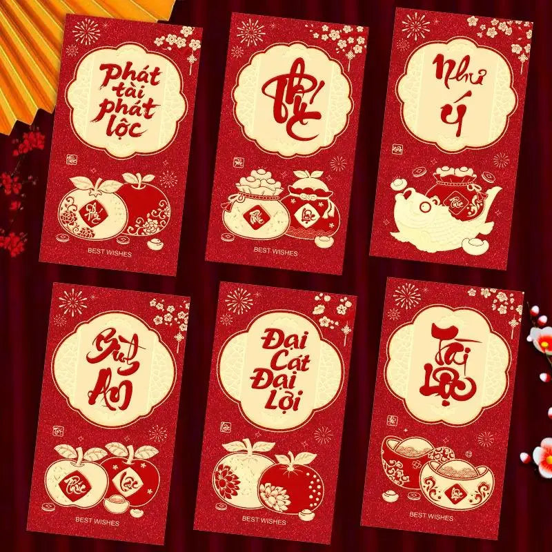 6-Pack 2027 Year of Goat Vietnamese Lucky Red Envelopes Lì Xì