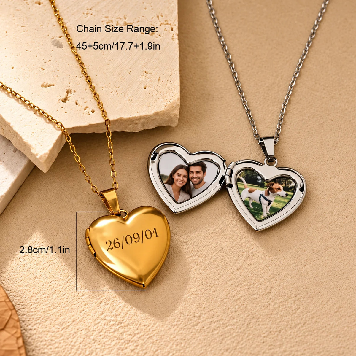 Custom Heart Locket Necklace – Engravable Stainless Steel Photo Pendant