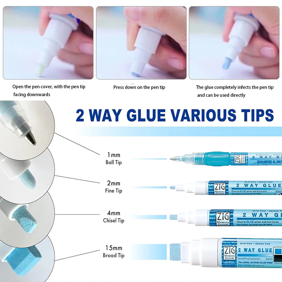 ZIG Kuretake 2-Way Glue Pen 1mm–15mm | Craft Adhesive