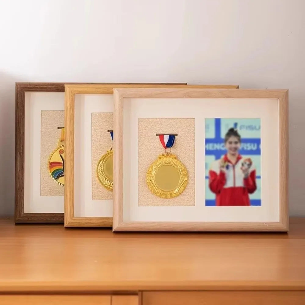 Wooden Photo Frame & Medal Display Case – Dust-Proof