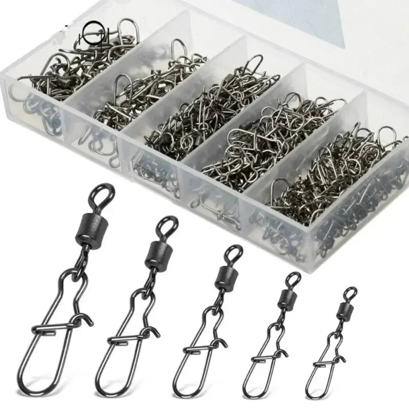 50-Pack Fishing Rolling Swivel with Snap – Sizes 4#–12#