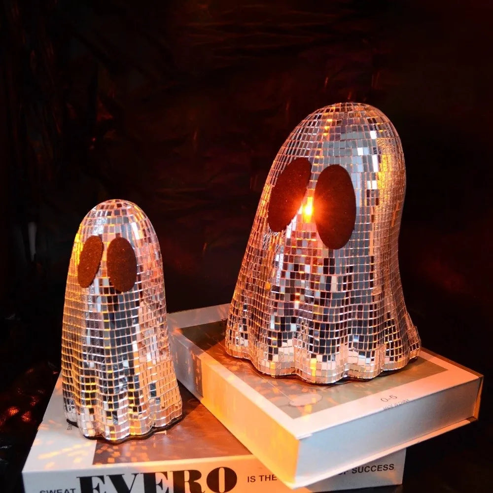 Silver Mirror Ghost Disco Ball Ornament | Halloween Décor