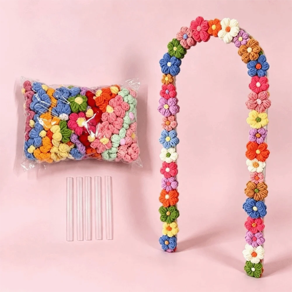 50-Pack Crochet Flower Appliques – Colorful DIY Yarn Craft Decor