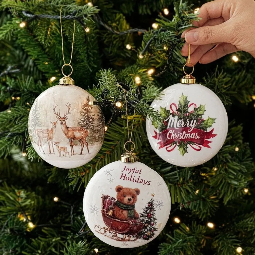 Vintage Flat Round Foam Christmas Ornaments – Paper Print Baubles