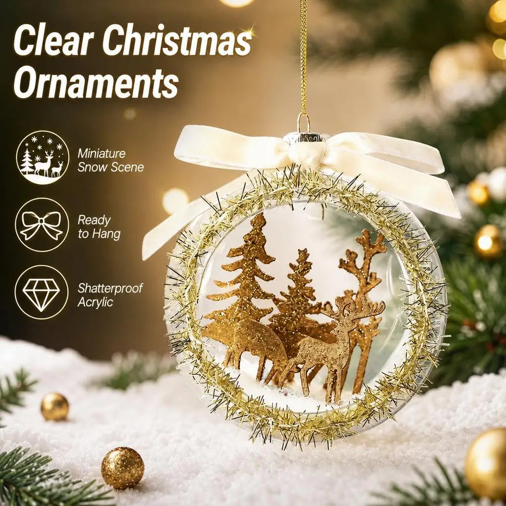 Shatterproof Clear Christmas Ball Ornament 3D Winter Scene 10cm