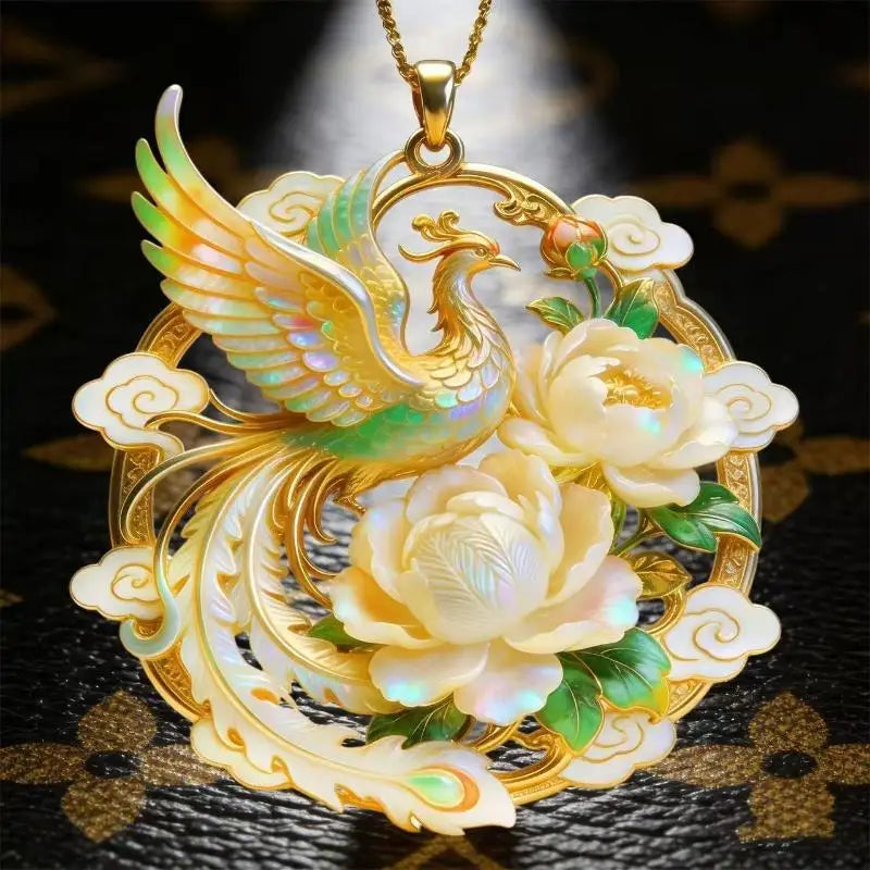 Nine Tailed Fox Enamel Pendant | Chinese Style Gold Necklace