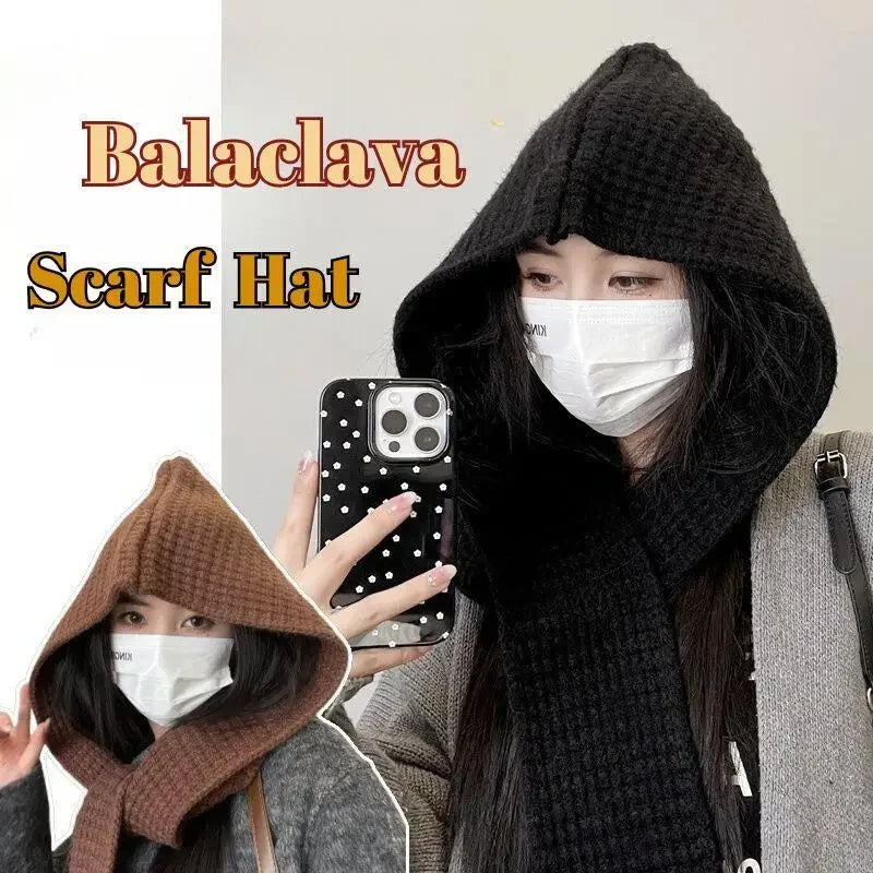 Korean Balaclava Beanie & Neck Scarf – Women's Winter Knit Hat