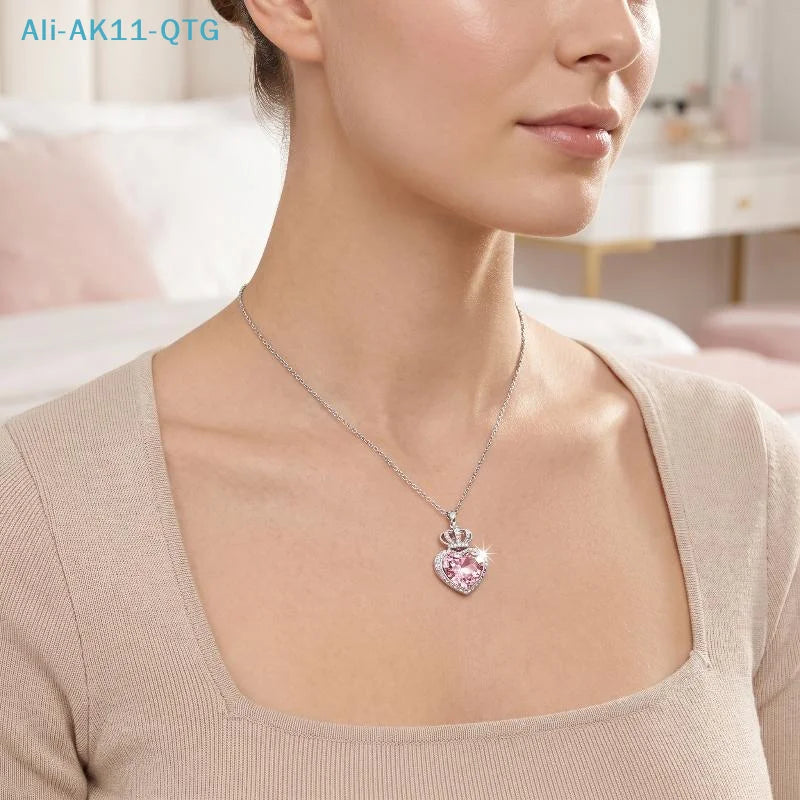Crown Heart Crystal Pendant Necklace | Elegant Women's Jewelry