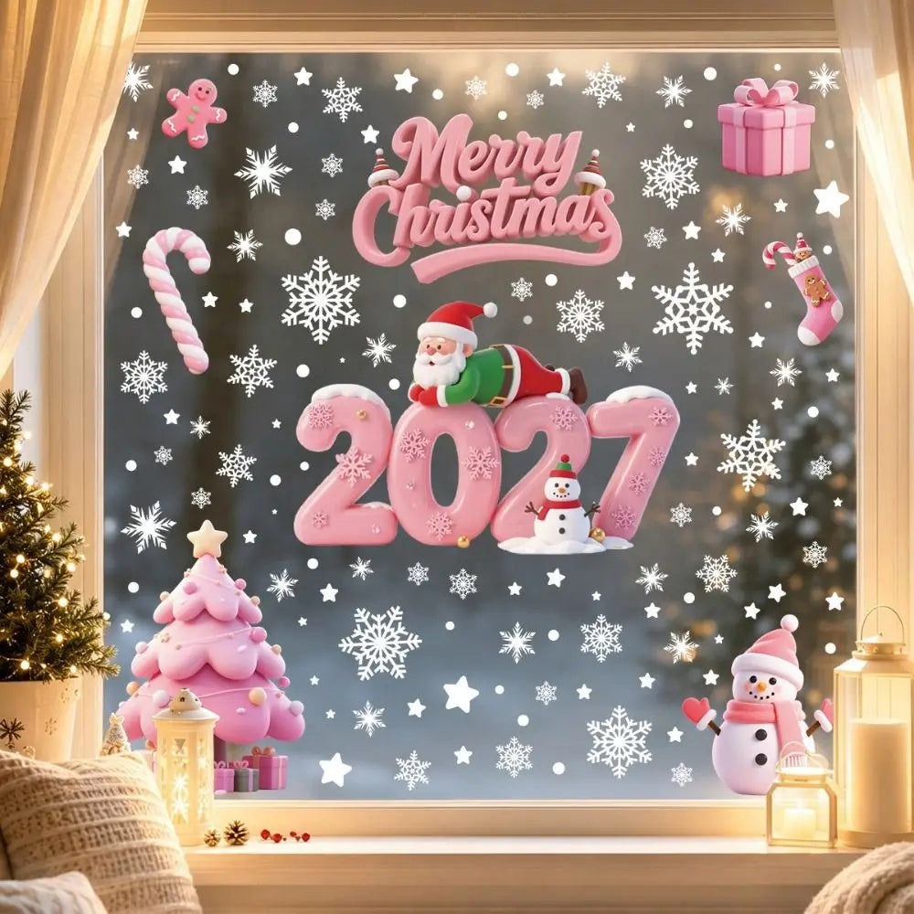 Christmas Static Window Clings – Santa & Snowman Decals 4-Sheet